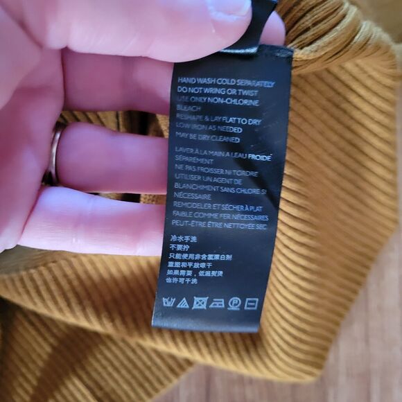 Anthropologie Sweater Top Womens Large Brown Mustard Cold Shoulder Casual Basic - Picture 8 of 11